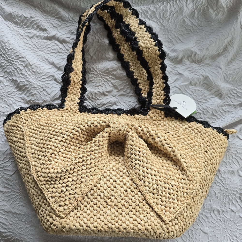 Chic Straw Tote Bag with Black Accents
